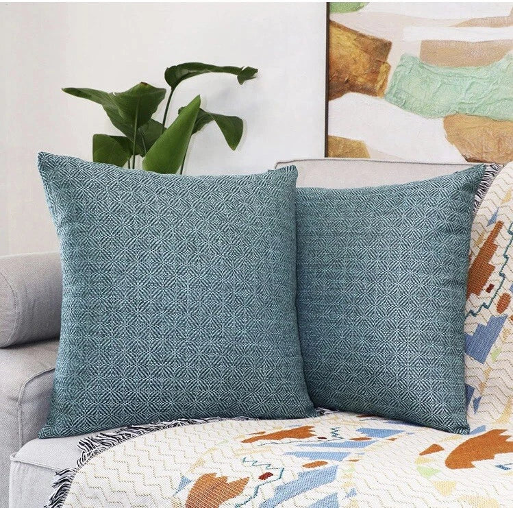 Jepeak Blue And Black Burlap Linen Throw Pillow Cover 24X24