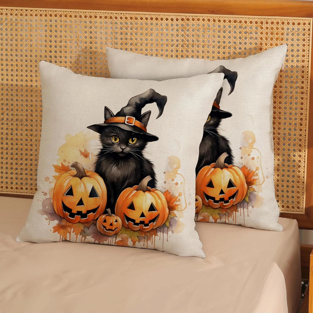 Halloween Pillow Covers 18X18 Set of 2 Black Cat Pumpkin Pillowcase Halloween De