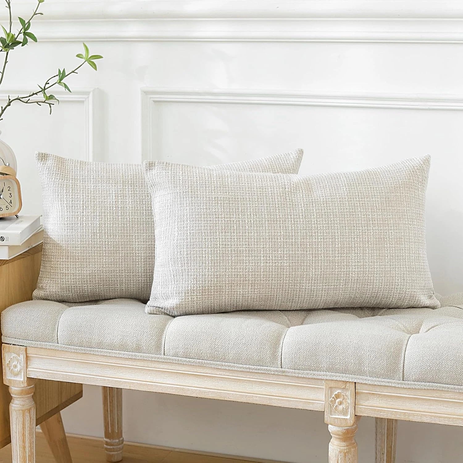 Pack of 2 Throw Pillow Covers 12X20 Inch Linen Beige Pillowcases Farmhouse Decor