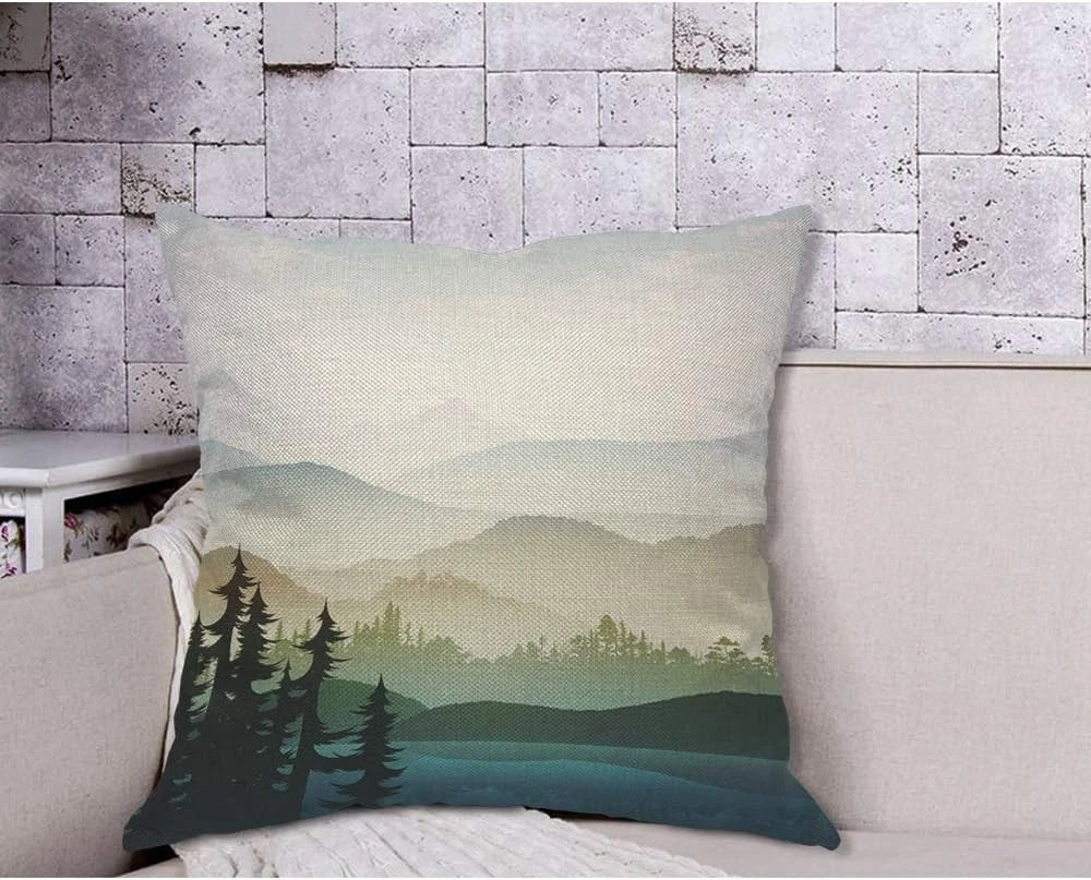 AOYEGO Nature Landscape Throw Pillow Cover Mountain Forest and Lake Summer...