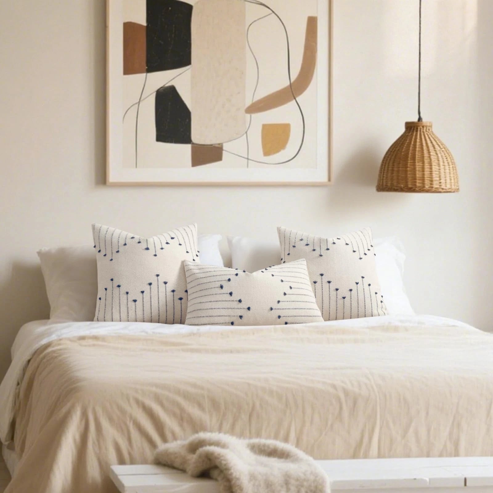 Boho Throw Pillow Covers 22x22 Set of 2 Neutral Woven Decorative Pillowcases ...