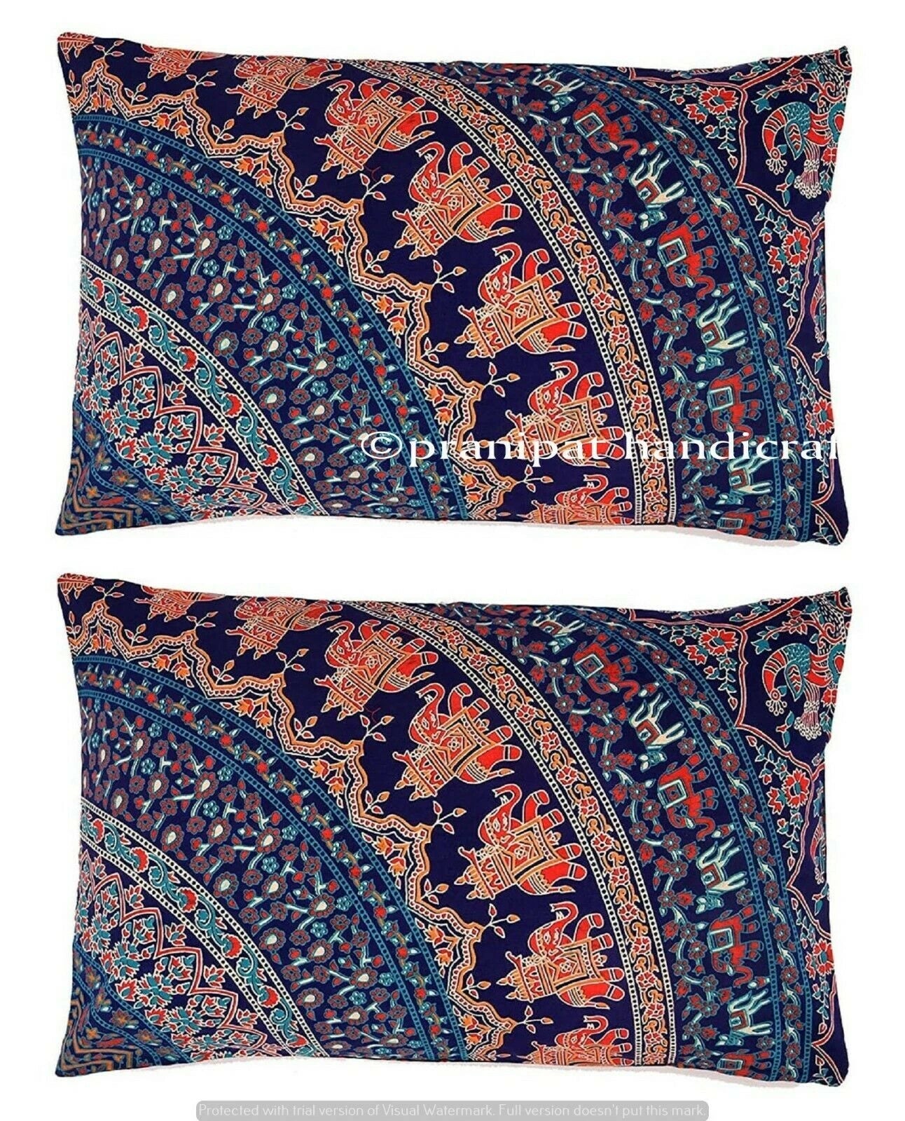 Indian Elephant Mandala Cotton Decorative Cushion Cover Sofa Waist Pillow Cover