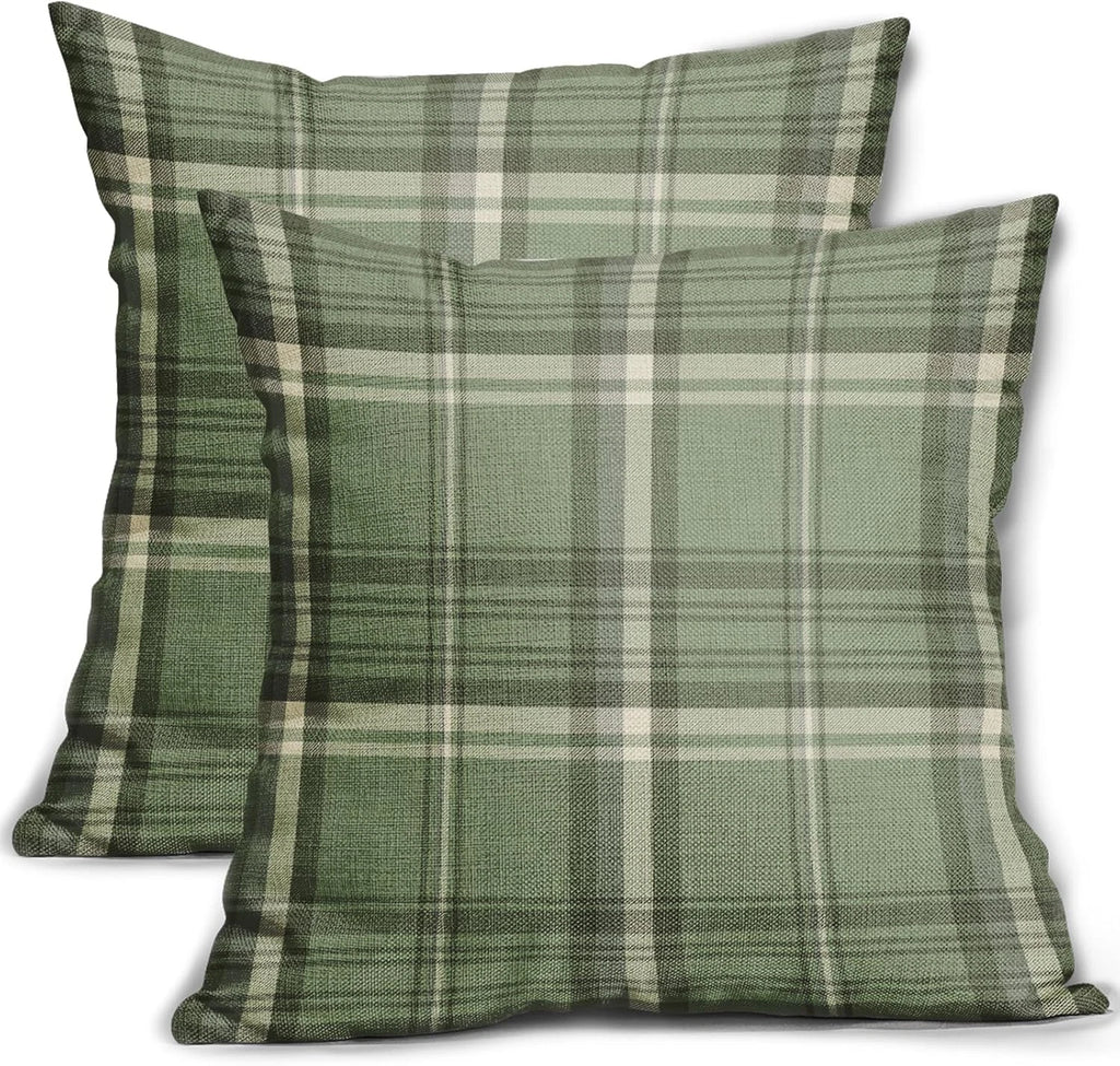 Sage Green Spring Plaid Pillow Covers 20X20 Set of 2 Buffalo Tartan Print Season