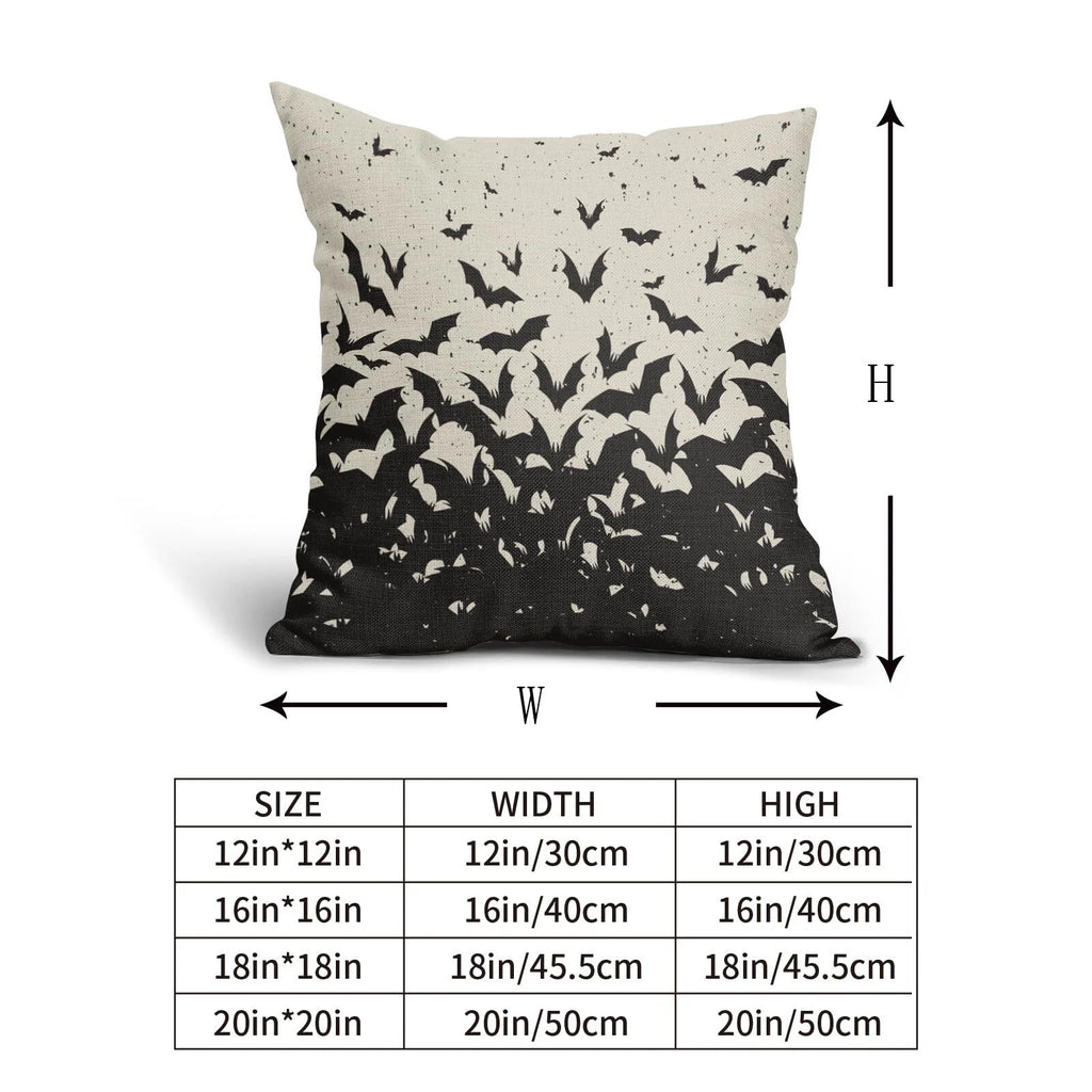 Halloween Bat Pillow Covers 16x16 Set of 2 Black Scary Pattern Print Hallowee...