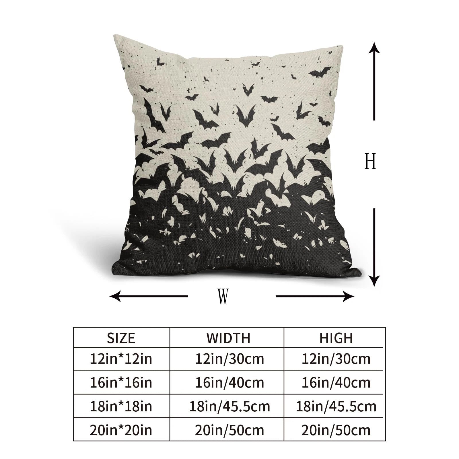 Halloween Bat Pillow Covers 16x16 Set of 2 Black Scary Pattern Print Hallowee...