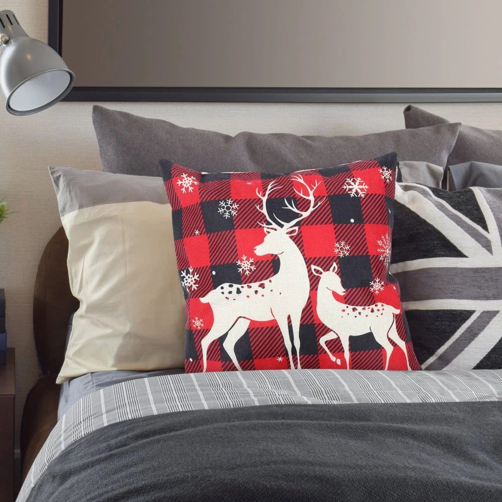 4pcs Christmas Cushion Cover Linen Printed Decorative Pillowcase for Sofa Seat