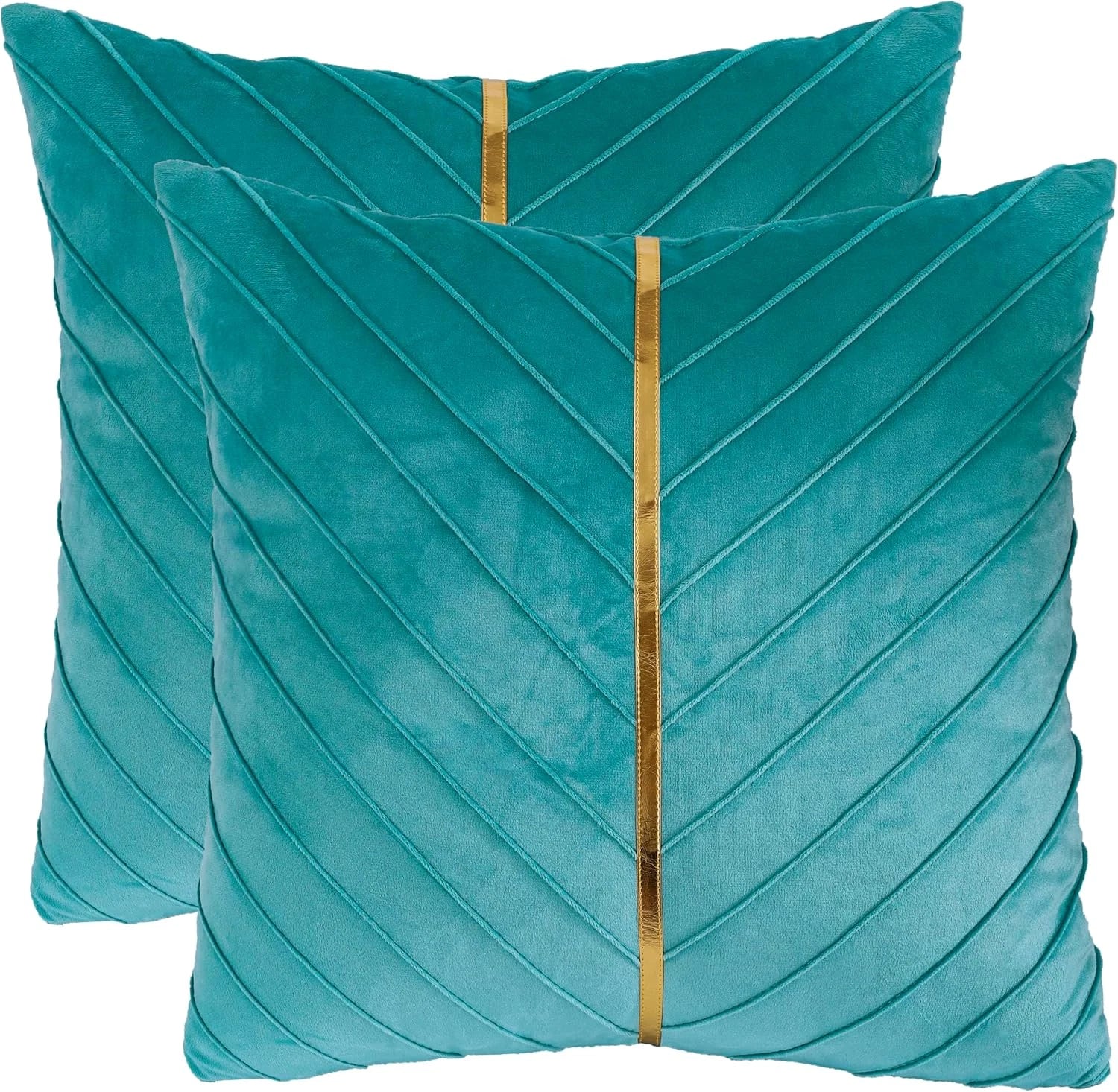 Tosleo Aqua Green Velvet Throw Pillow Covers 16X16 Inch Pack of 2 with Gold Leat