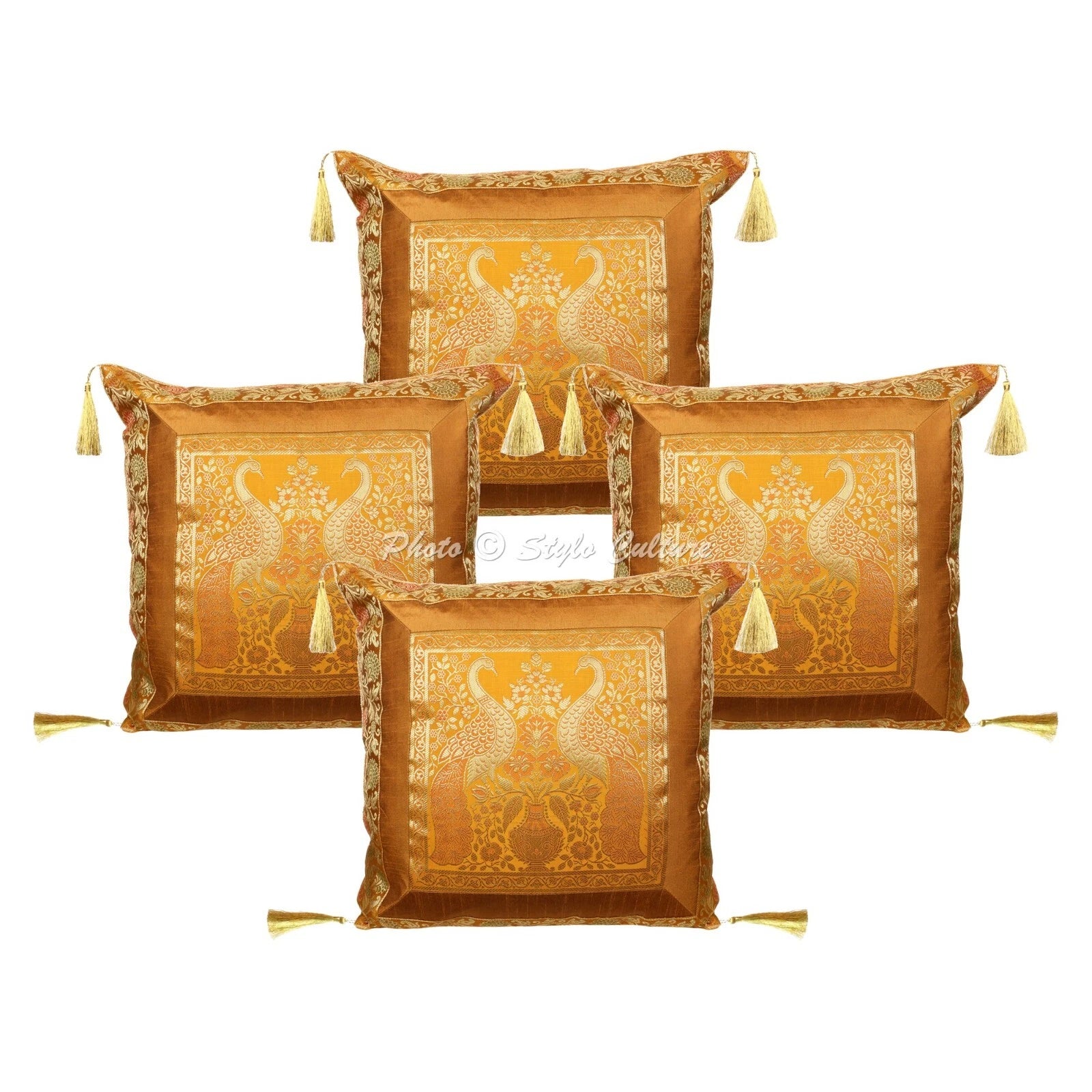 Brocade Jacquard Floor Pillows Cases Peacock Boho Room Decorative Cushion Cover