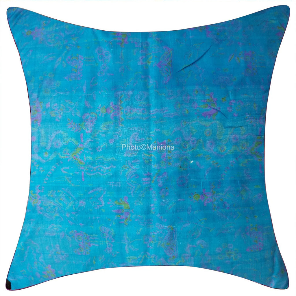Set of 2 Indian Handmade Vintage silk Sari sky blue Cushion Cover -sofa/bed