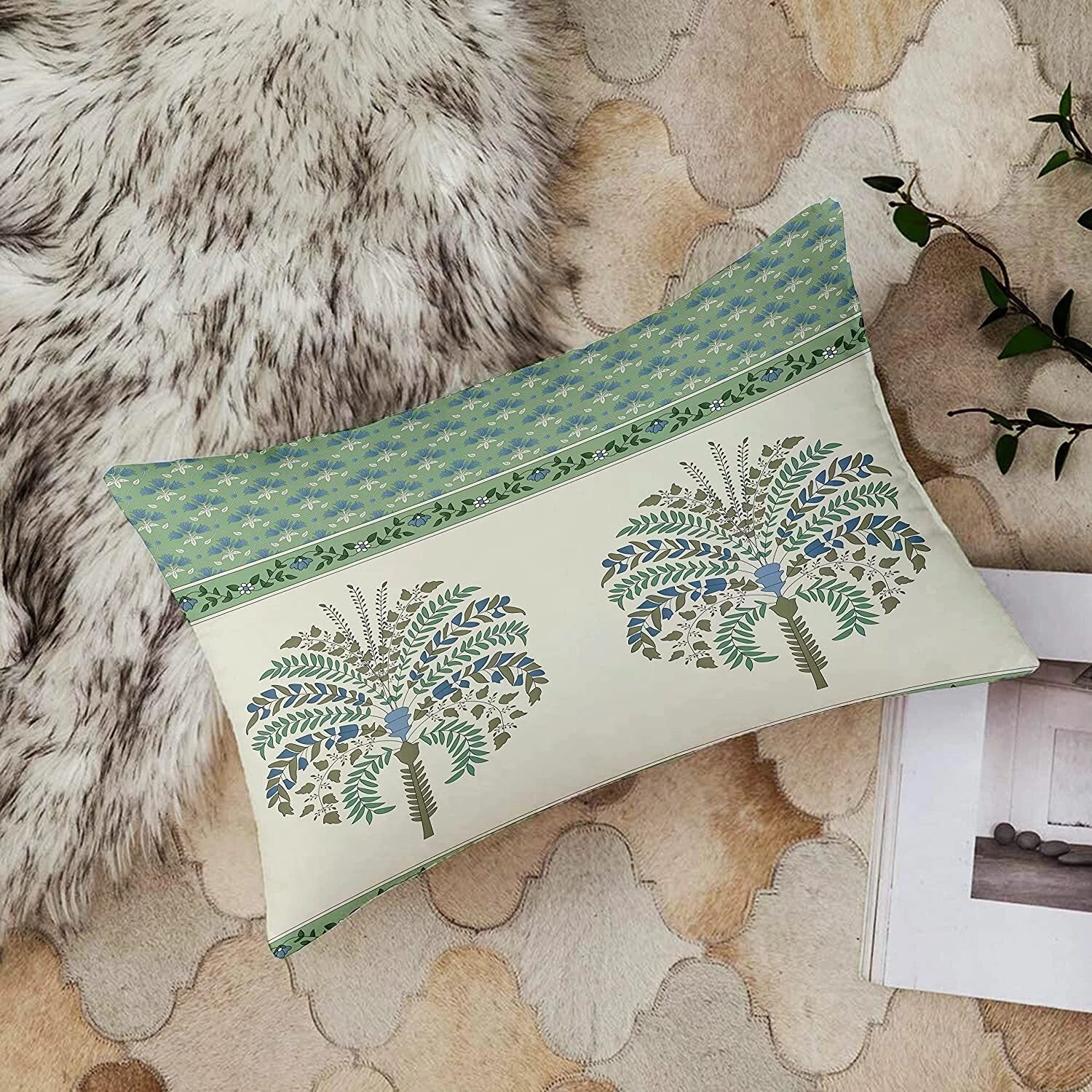 Printed Canvas Cotton Cushion Covers, Set of 2 ( 12 x 18 Inches )