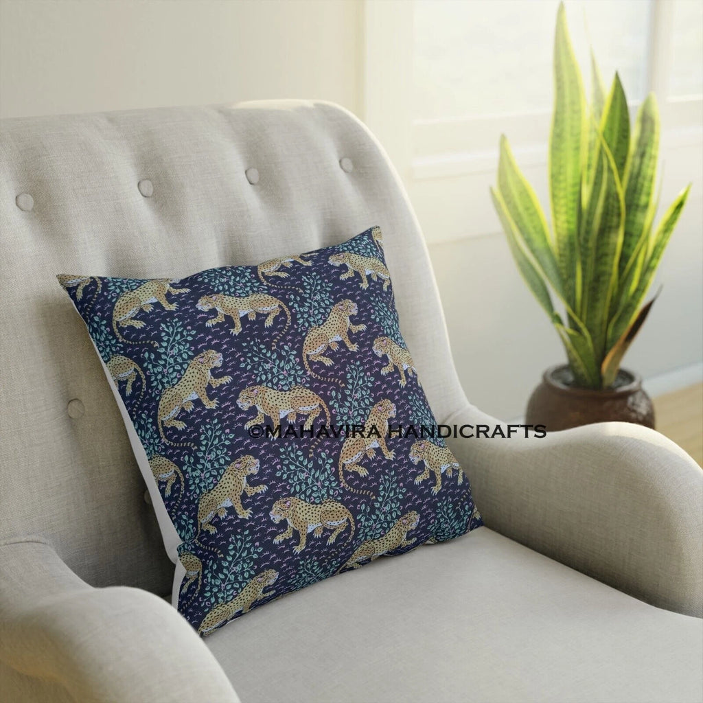 Set of 5 Bagheera Tiger Print Cotton Ethnic Sofa Pillow Decorative Cushion cover