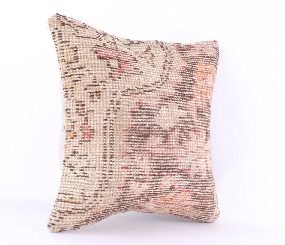 Vintage Handmade Turkish Wool/Cotton Kilim Pillow Cover Cushion Cover 16''x16''
