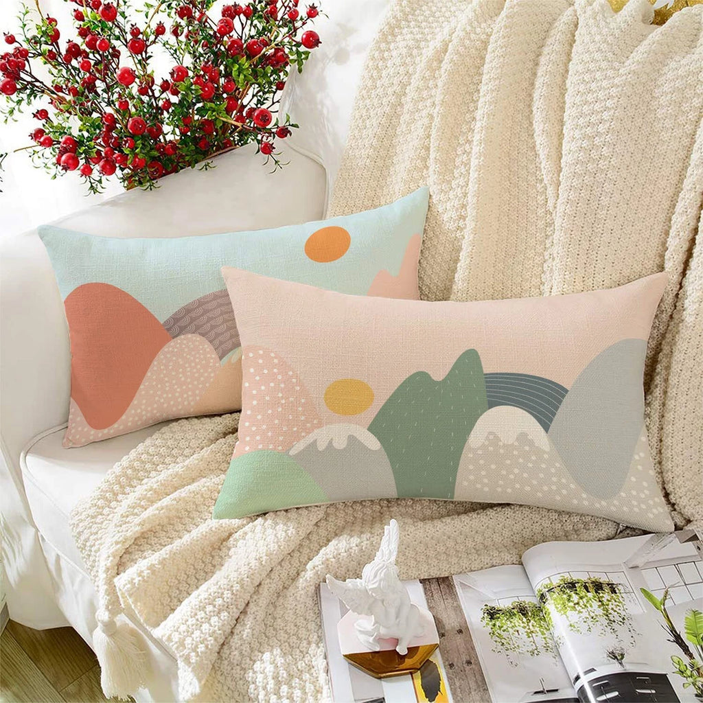 Printed Cotton Canvas Rectangular Cushion Covers, Set of 2 ( 12 x 18 Inches )