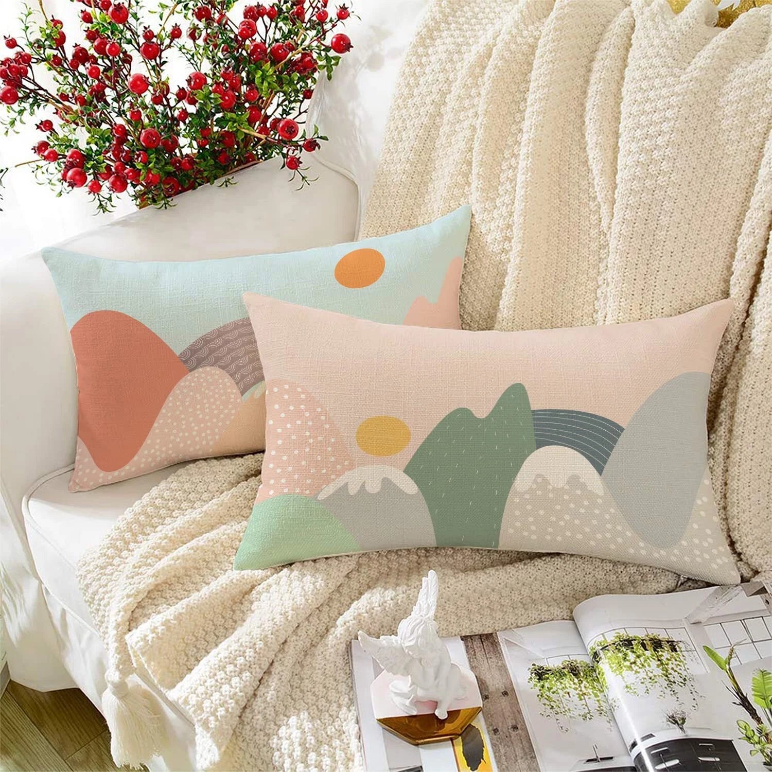 Printed Cotton Canvas Rectangular Cushion Covers, Set of 2 ( 12 x 18 Inches )
