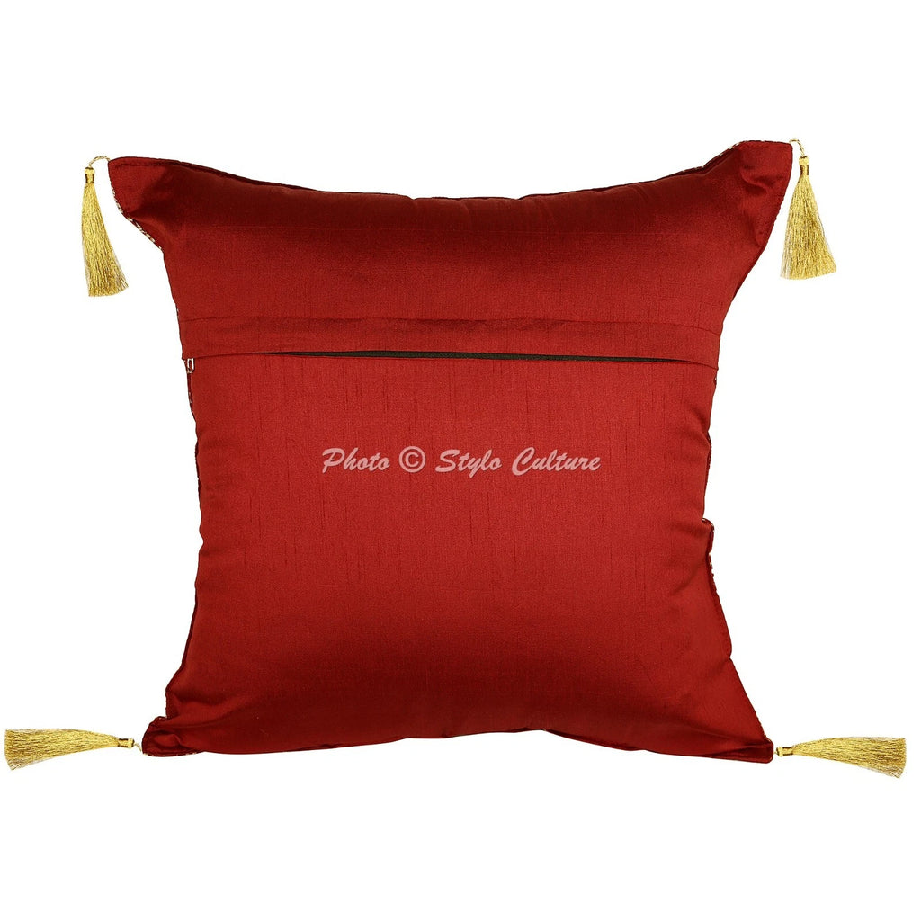 Red Cushion Cover Brocade Jacquard Gypsy Boho Tribal Ethnic Hippie Pillow