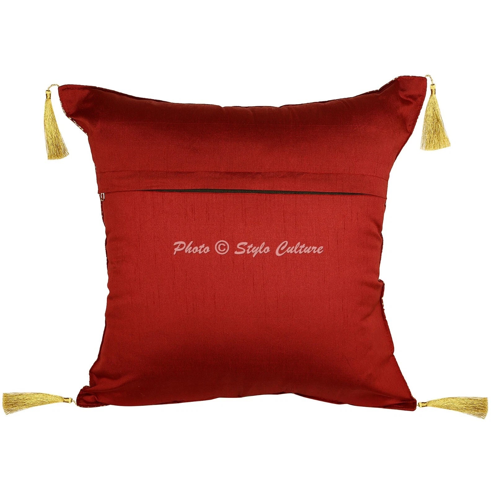 Red Cushion Cover Brocade Jacquard Gypsy Boho Tribal Ethnic Hippie Pillow