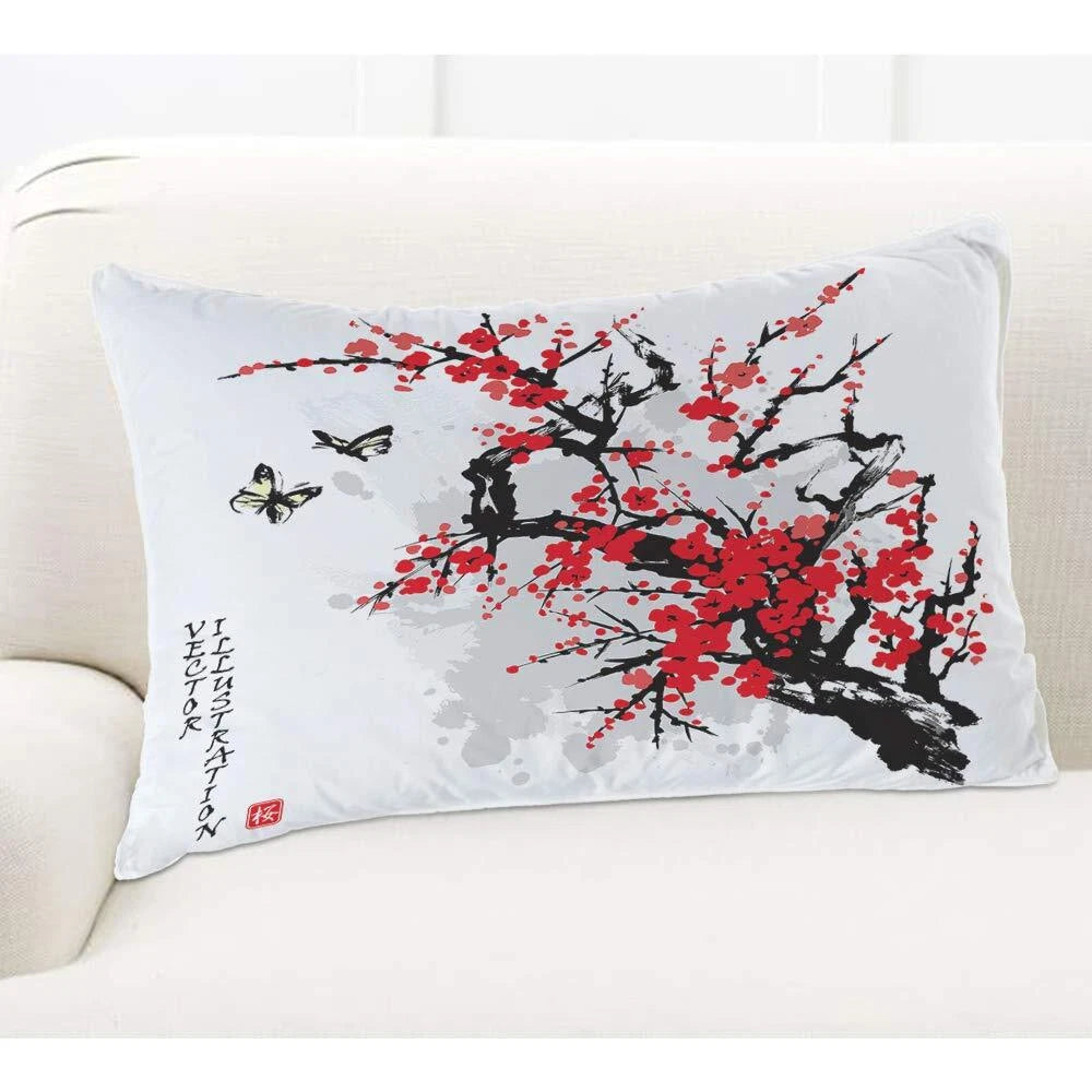 Throw Pillow Cover Japanese Flowers Cherry Branch Blossoming Tree Butterflies...