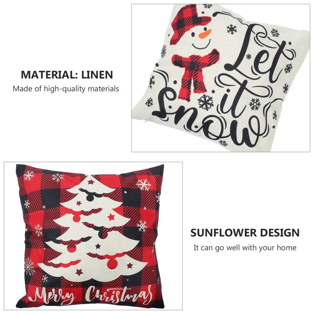 4pcs Christmas Cushion Cover Linen Printed Decorative Pillowcase for Sofa Seat