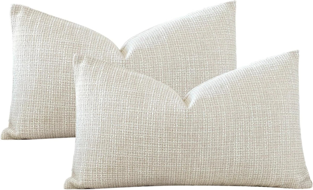 Pack of 2 Throw Pillow Covers 12X20 Inch Linen Beige Pillowcases Farmhouse Decor