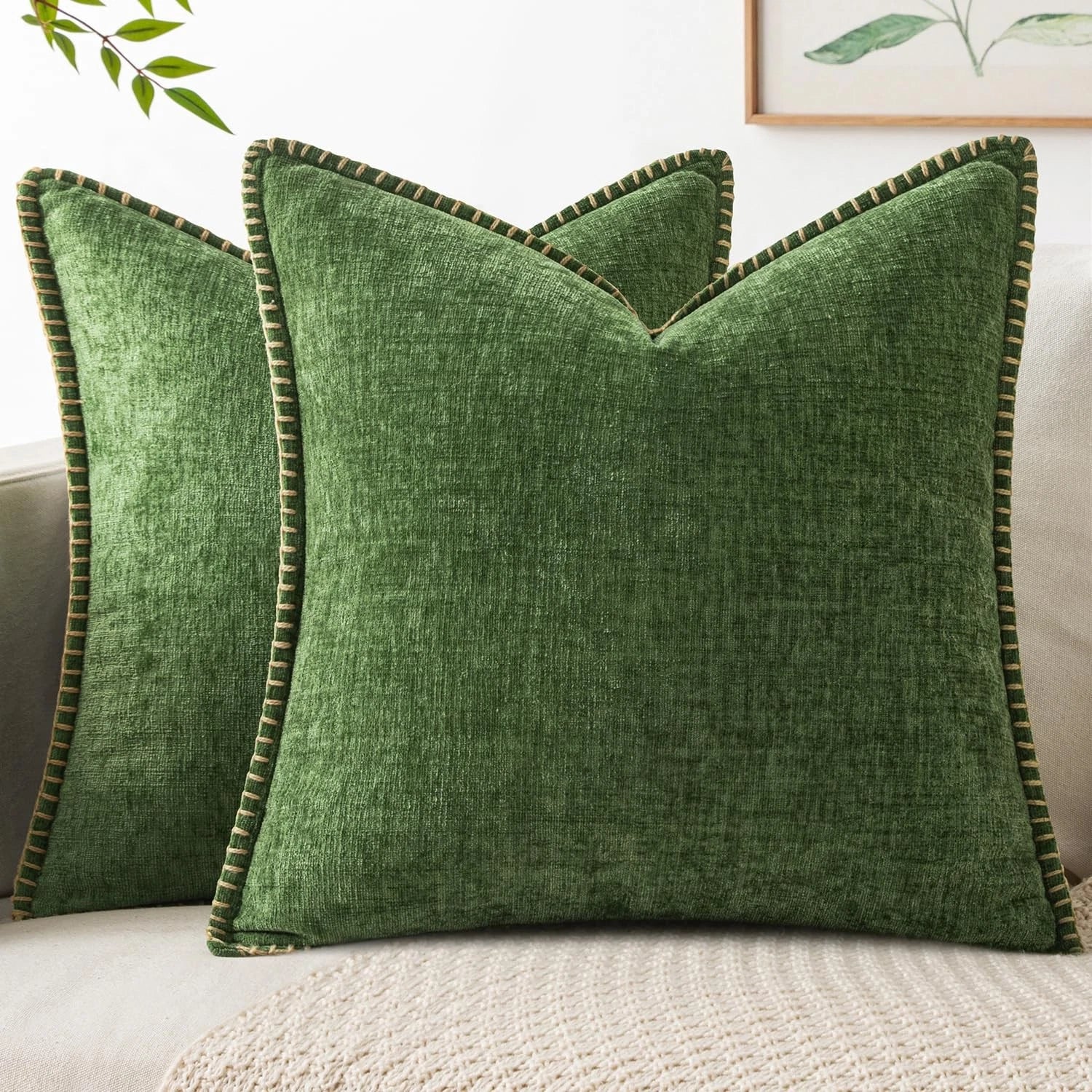 MIULEE Pack of 2 Fall Couch Pillow Covers 18x18 Inch Moss Green Farmhouse Dec...