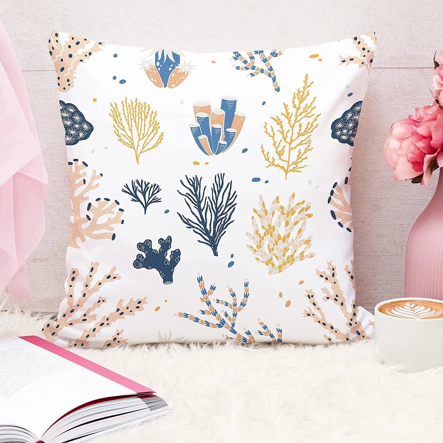 Printed Cotton Canvas Cushion Covers, Set of 5 ( 16 x 16 Inches )