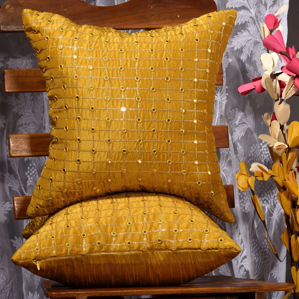 living room gold decorative pillow 18x18 mustard yellow throw pillow for sofa 2p