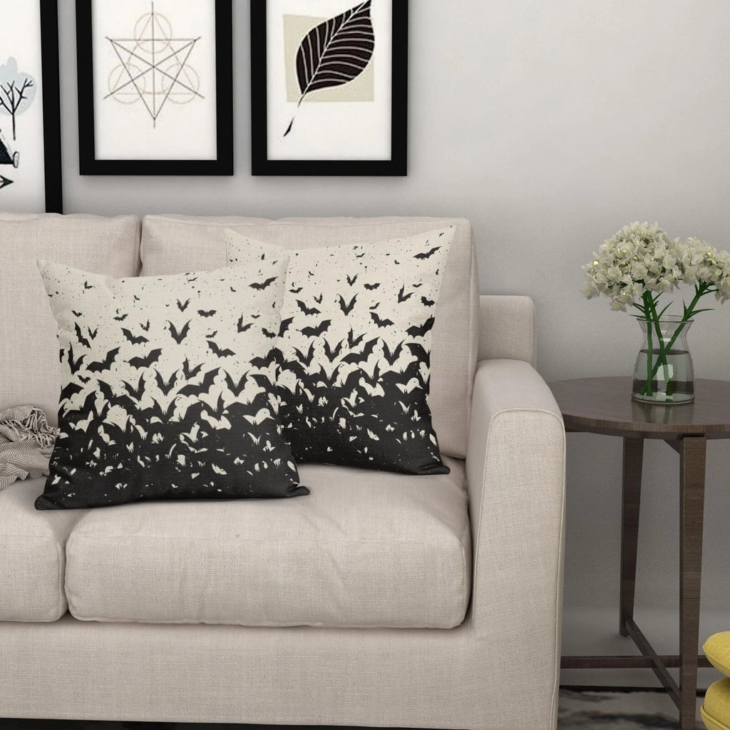 Halloween Bat Pillow Covers 16x16 Set of 2 Black Scary Pattern Print Hallowee...