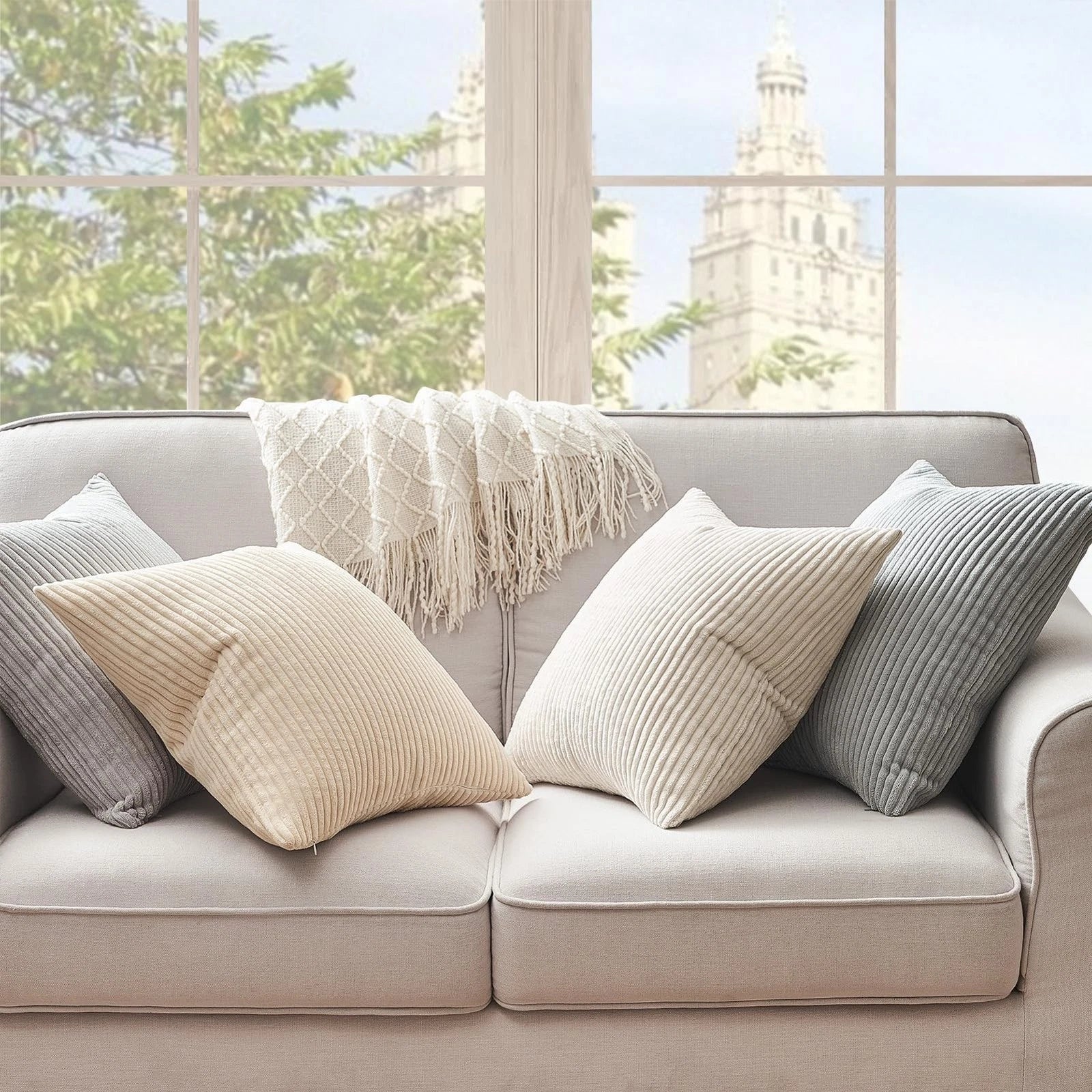 Topfinel 4 Packs Neutral Decorative Throw Pillows Covers 20x20 Inch for Livin...