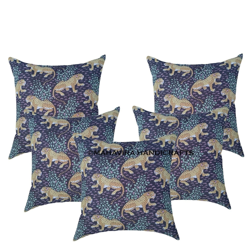 Set of 5 Bagheera Tiger Print Cotton Ethnic Sofa Pillow Decorative Cushion cover