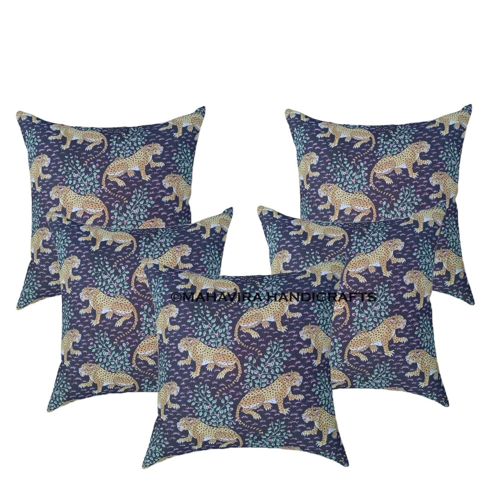 Set of 5 Bagheera Tiger Print Cotton Ethnic Sofa Pillow Decorative Cushion cover