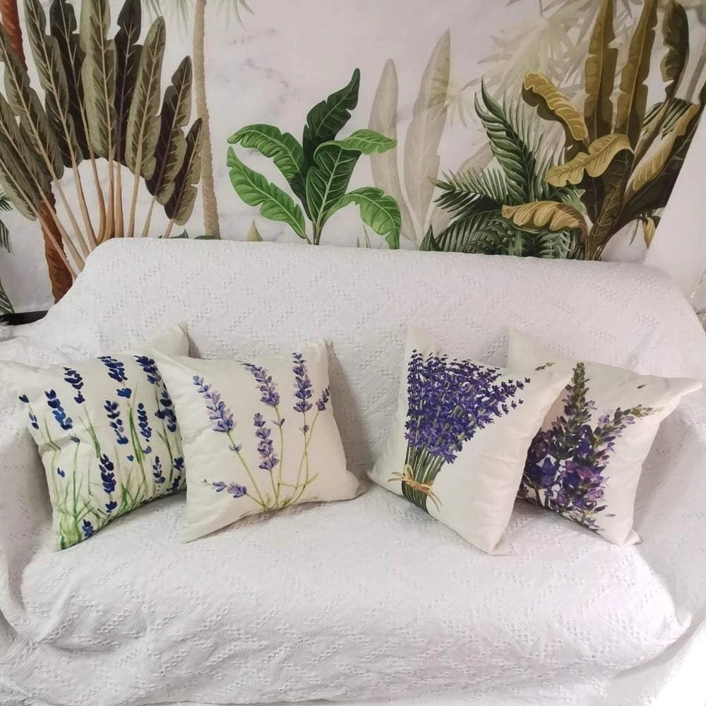 Vibrant HD Print Pillow Covers 18x18 - Lavender Flower Set of 4 for Sofa and Bed