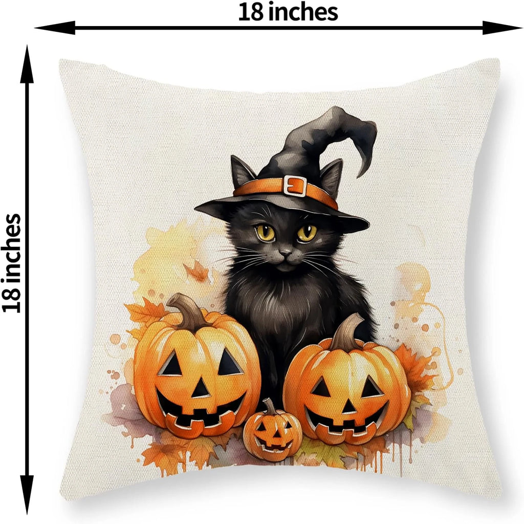 Halloween Pillow Covers 18X18 Set of 2 Black Cat Pumpkin Pillowcase Halloween De