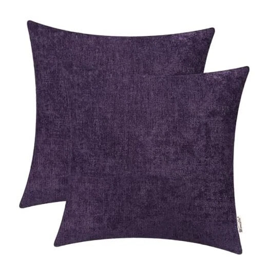 Throw Pillow Covers 16x16 Inches - Chenille 16" x 16" (Pack of 2) Purple