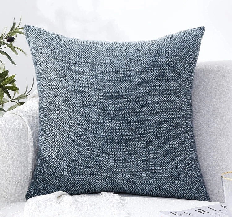 Jepeak Blue And Black Burlap Linen Throw Pillow Cover 24X24