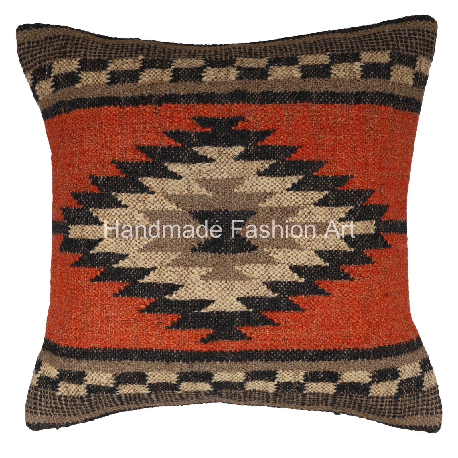 Handmade Jute Throw Kilim Cushion Cover Vintage Jute Rug Pillow Case 40x40 cm