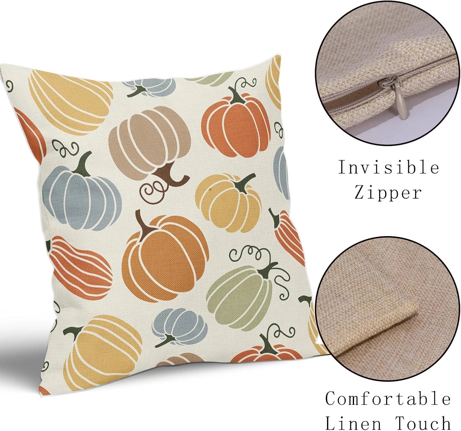Fall Pillow Covers 20X20 Set of 2 Thanksgiving Themed Blue Yellow Orange Pumpkin