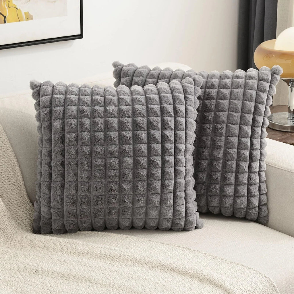 Grey Decorative Throw Pillow Covers 16x16 Inch Set of 2Square Gray Checked Cu...