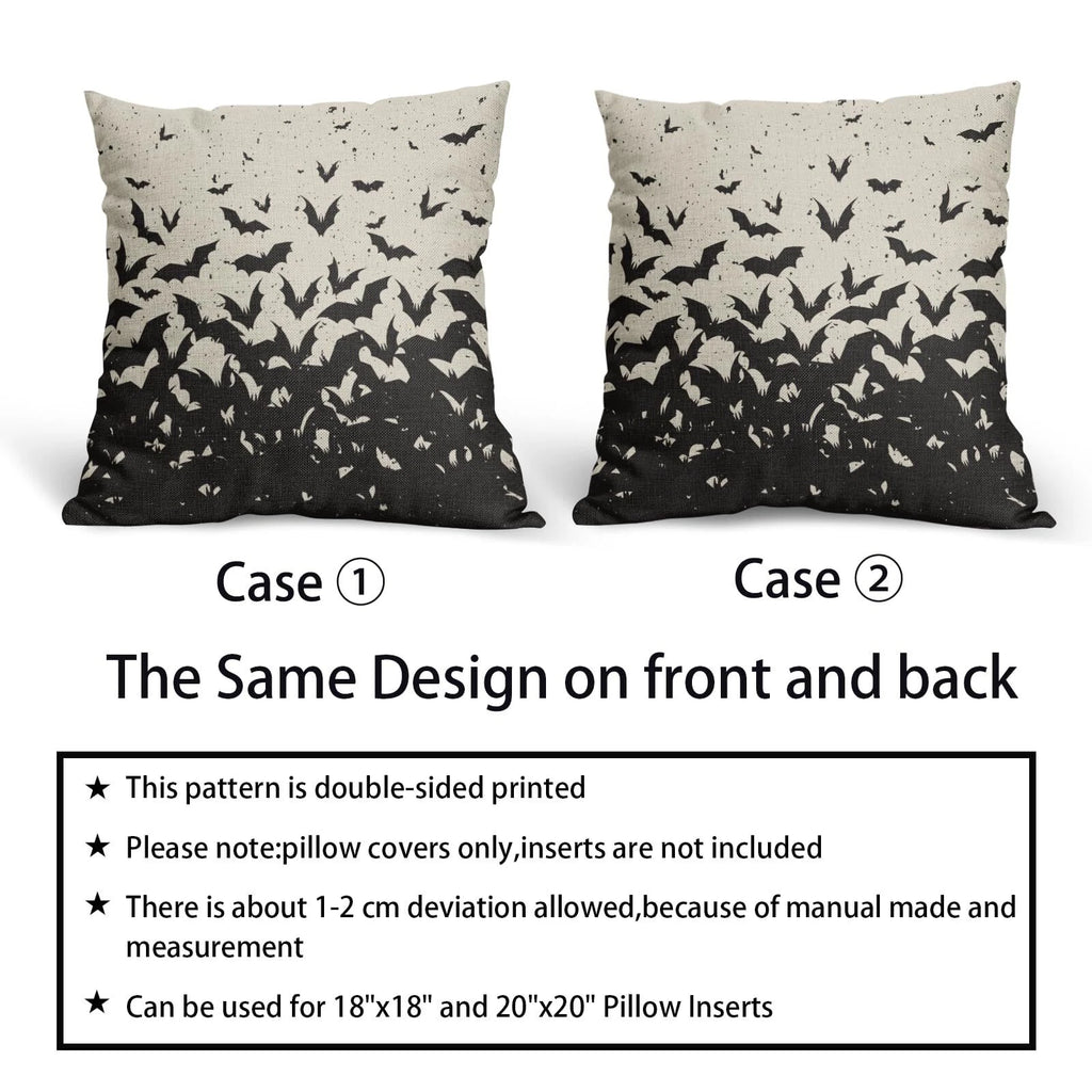 Halloween Bat Pillow Covers 16x16 Set of 2 Black Scary Pattern Print Hallowee...