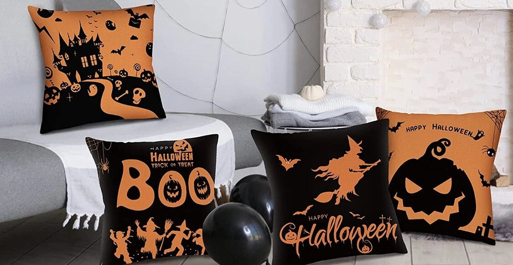 Halloween Set Of 4 Pillow Covers Decorative 18x18 Sofa Bed Chair Witch Pumpkin