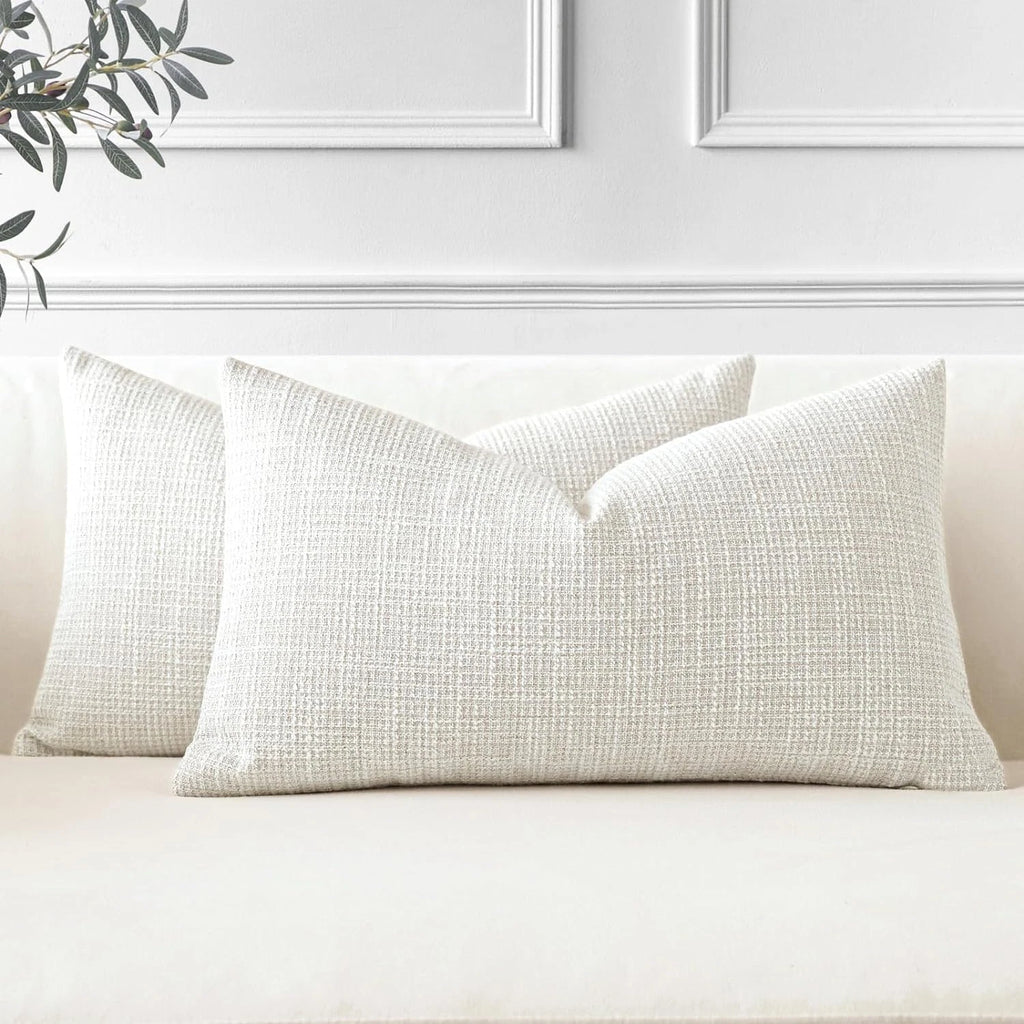 Pack of 2 Throw Pillow Covers 12X20 Inch Linen Beige Pillowcases Farmhouse Decor