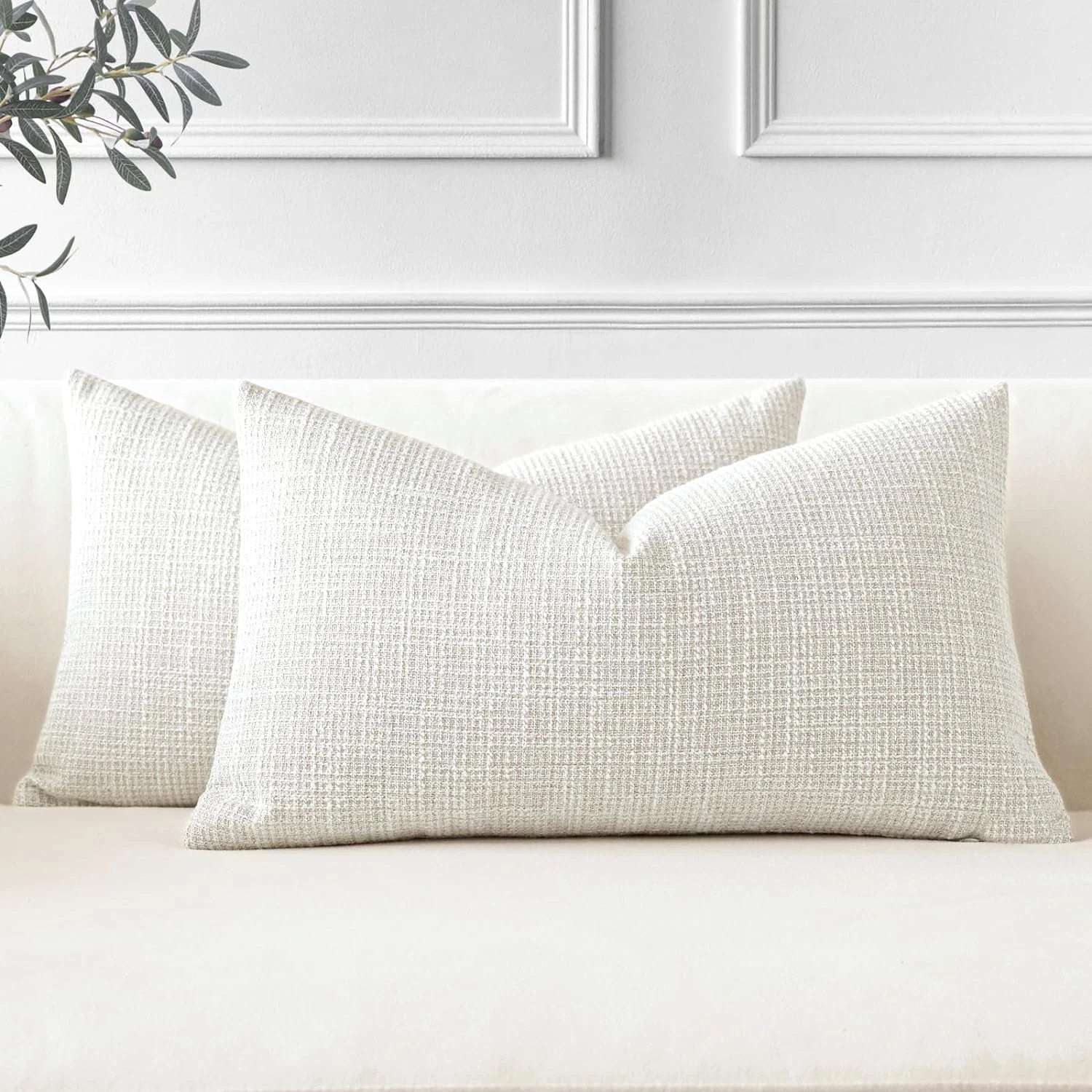 Pack of 2 Throw Pillow Covers 12X20 Inch Linen Beige Pillowcases Farmhouse Decor