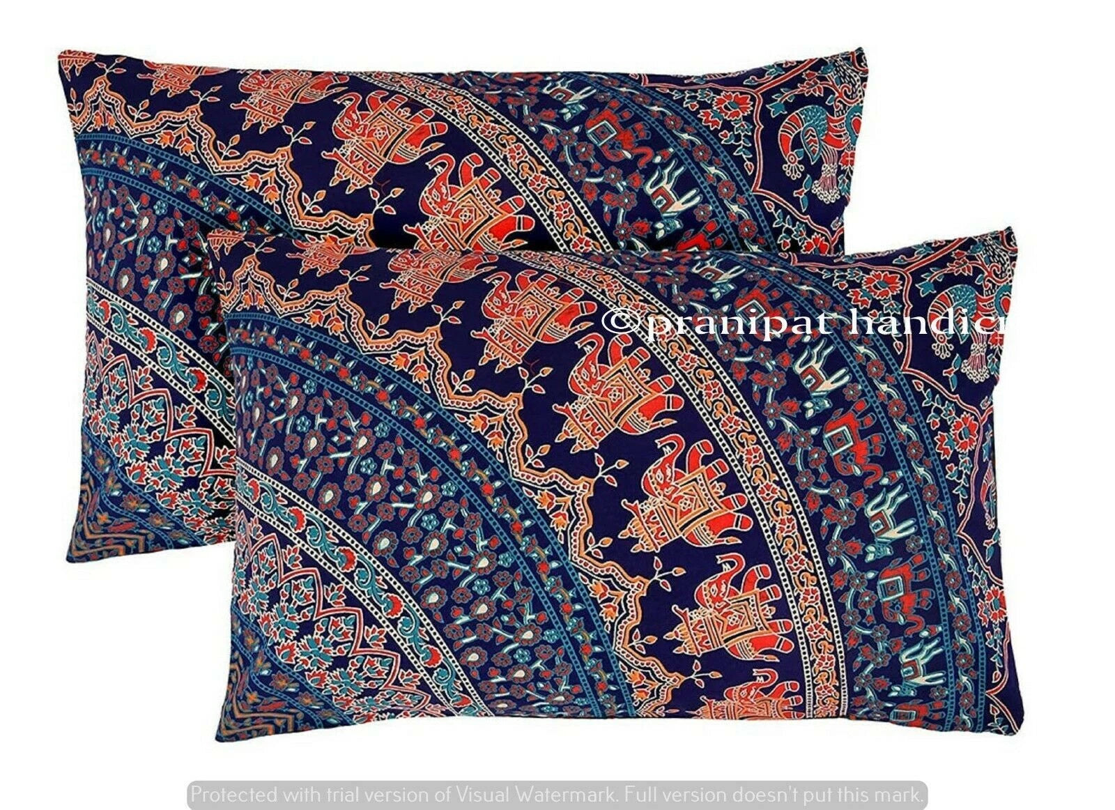 Indian Elephant Mandala Cotton Decorative Cushion Cover Sofa Waist Pillow Cover