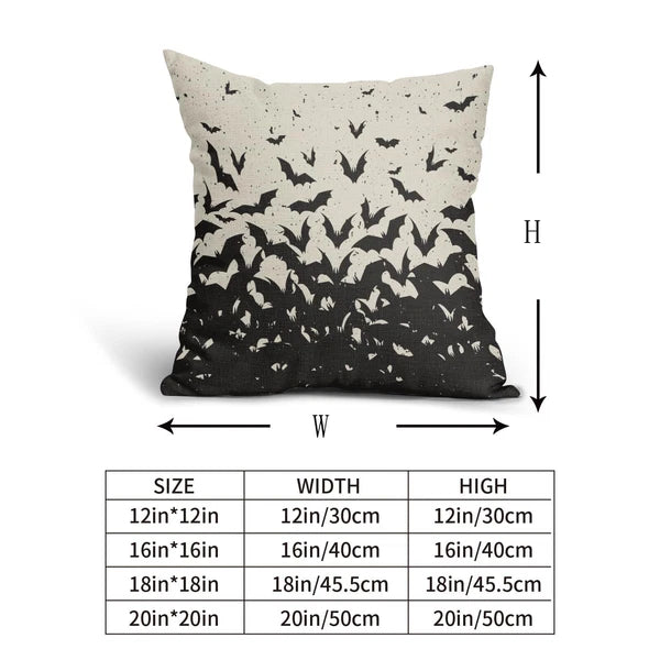 Halloween Bat Pillow Covers 16x16 Set of 2 Black Scary Pattern Print Hallowee...