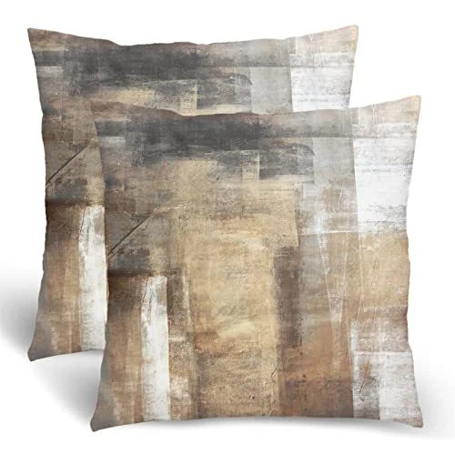 Brown Grey Pillow Covers 18x18 Set of 2, 18" x 18" (Pack of 2) Beige Abstract