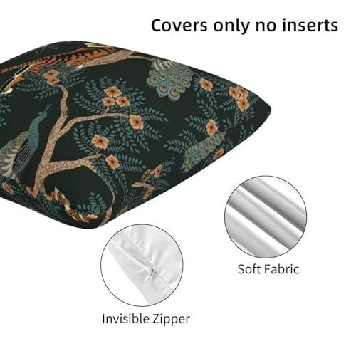 Tiger and Peacock Pillow Covers 18x18 in Couch Pillow Case Sets of 2 Modern