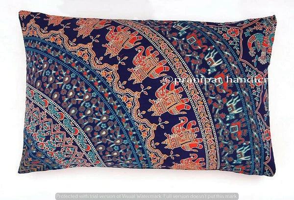 Indian Elephant Mandala Cotton Decorative Cushion Cover Sofa Waist Pillow Cover