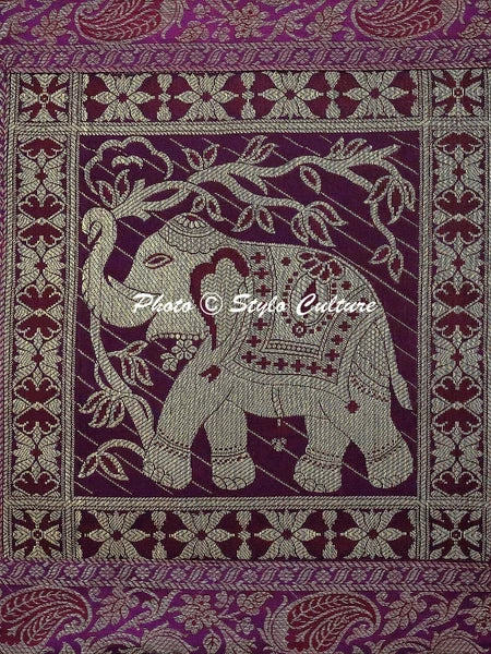 Handmade Brocade Square Cushion Cover Purple Elephant Sofa Pillow Cover