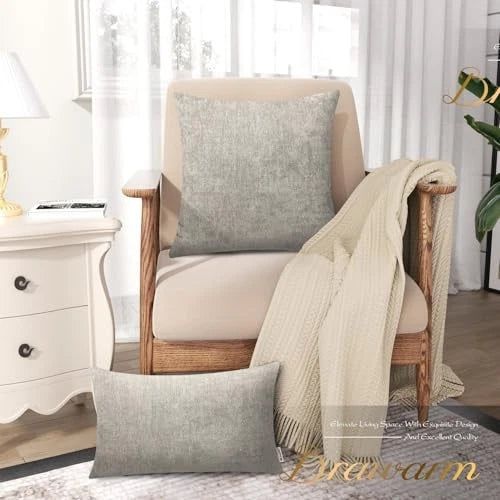 Throw Pillow Covers 22x22 Inches - Chenille Pillow 22" x 22" (Pack of 2) Taupe