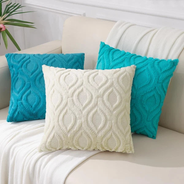 decorUhome Throw Pillow Covers 22x22 Inch Set of 2, Soft Plush Faux Wool Turq...