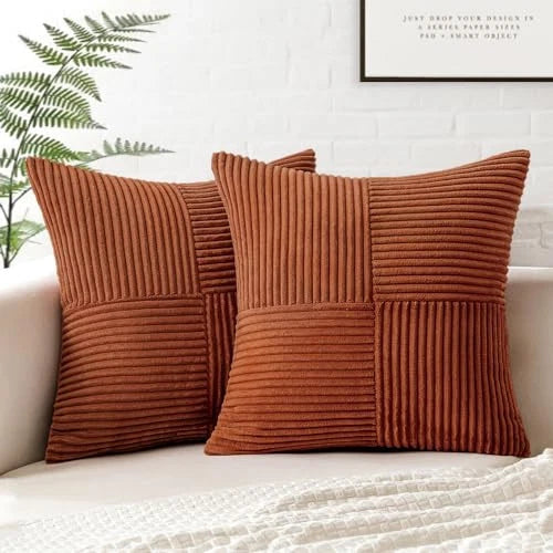 Corduroy Pillow Covers Pack of 2 Boho 18" x 18" (Pack of 2) Dark Rust